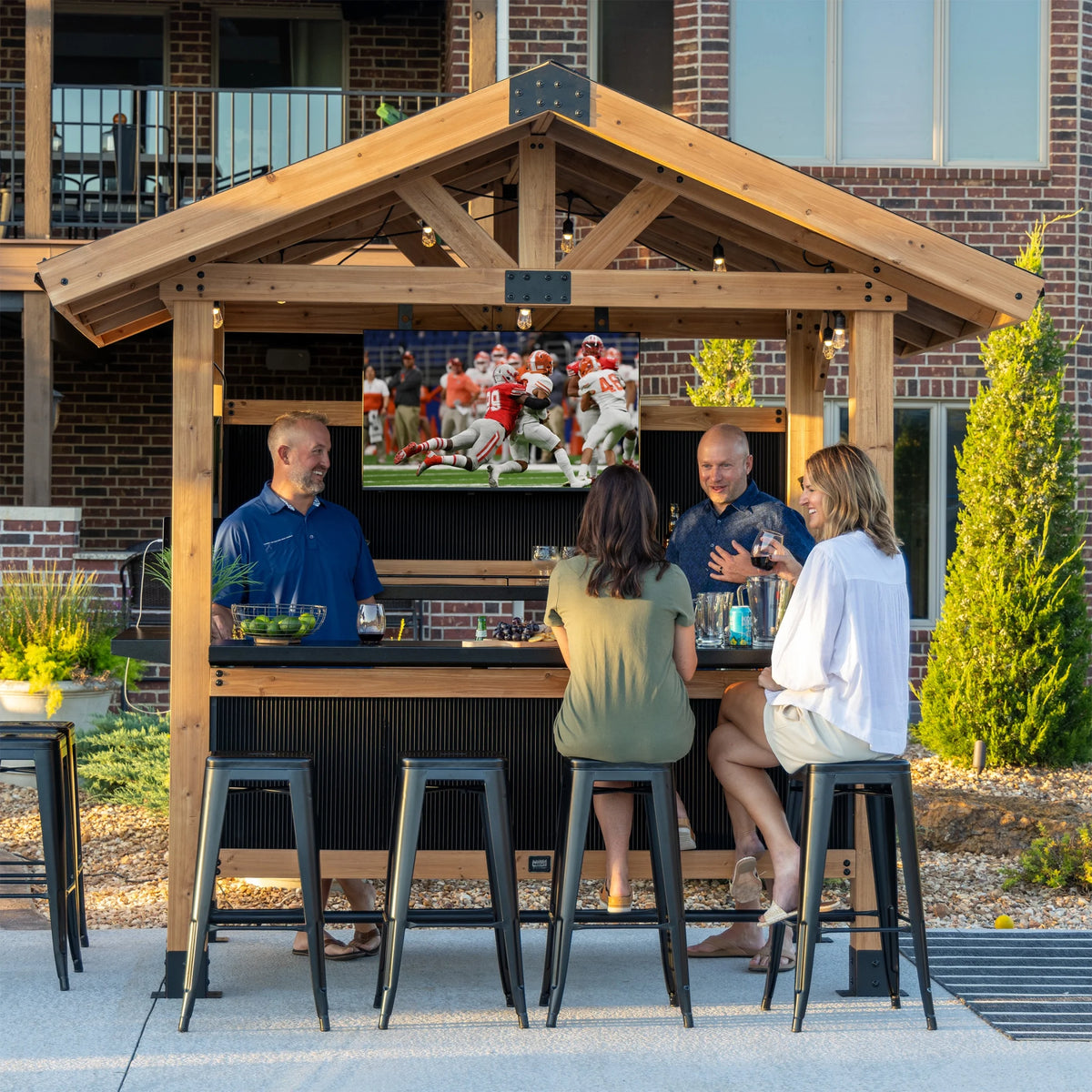 Backyard Discovery Palisade 9'x6' Cedar Wood Outdoor Bar, Galvanized Steel Roof, Bar Tops