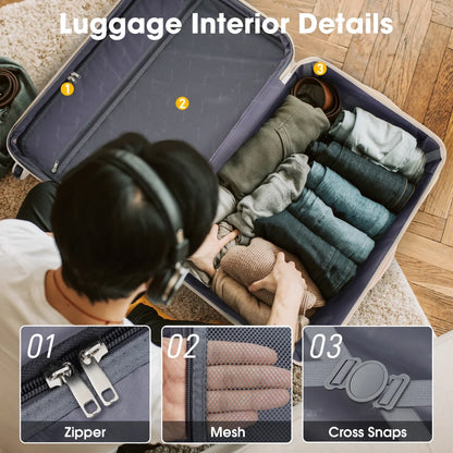 3 Piece ABS Luggage Set, Luggage with Spinner Wheel & TSA  20/24/28 inch, Purple