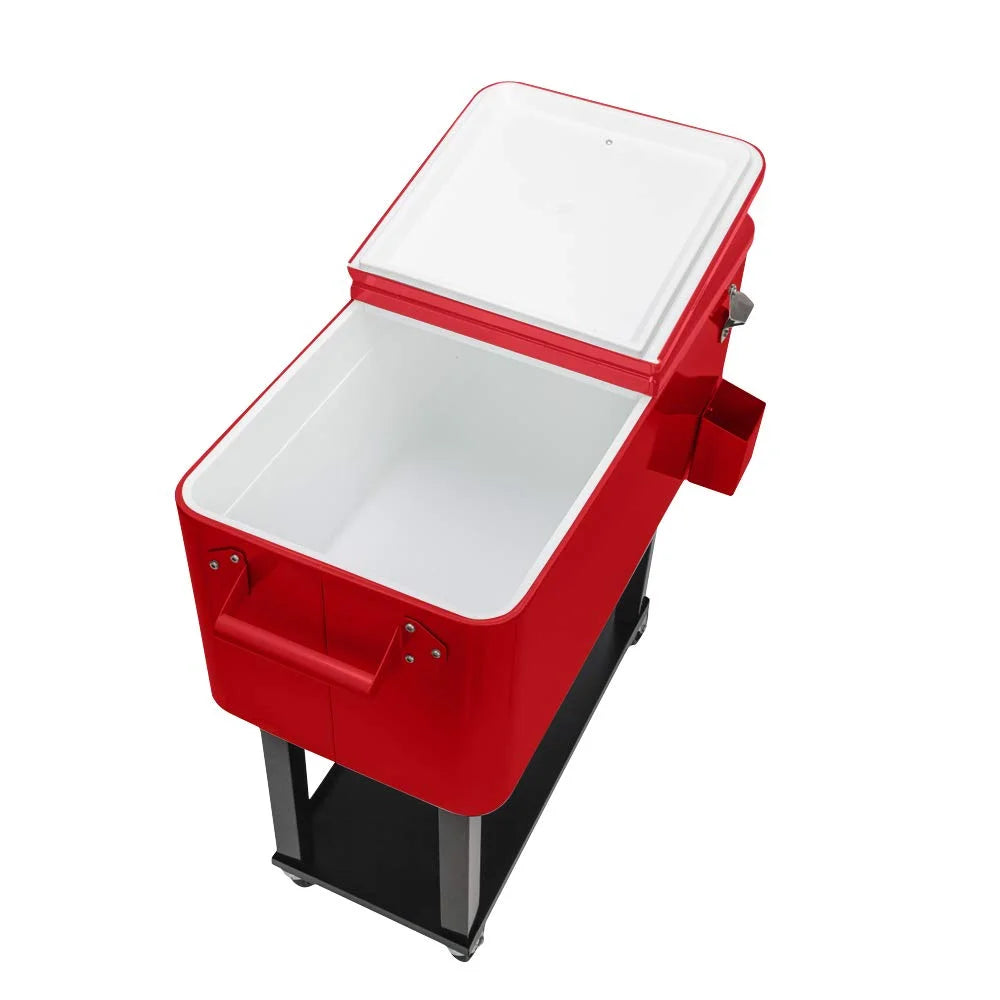 BNSPLY 80 Quart Outdoor Cooler Cart Rolling Ice Chest Cooler Cart, Portable Patio Cooler with Bottle Opener, Handles and Drainage, Standing Cooler for Patio Party, Camping and BBQ, Mint Green