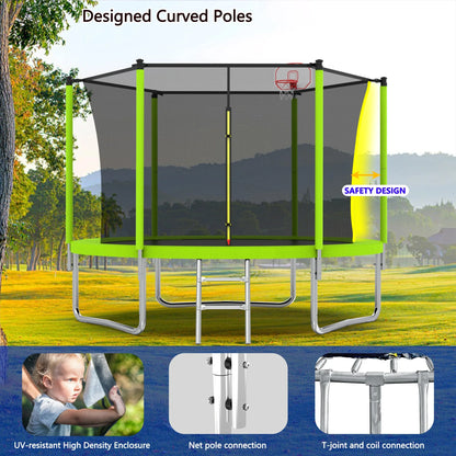 Alvantor 8Ft Kids Trampoline Round Trampolines with Basketball Hoop & Enclosure Net, Age 3-10 Blue
