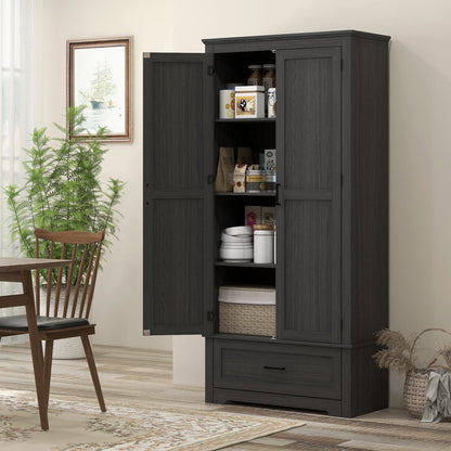 HOMCOM 69" Tall Kitchen Storage Cabinet with Adjustable Shelves, Black