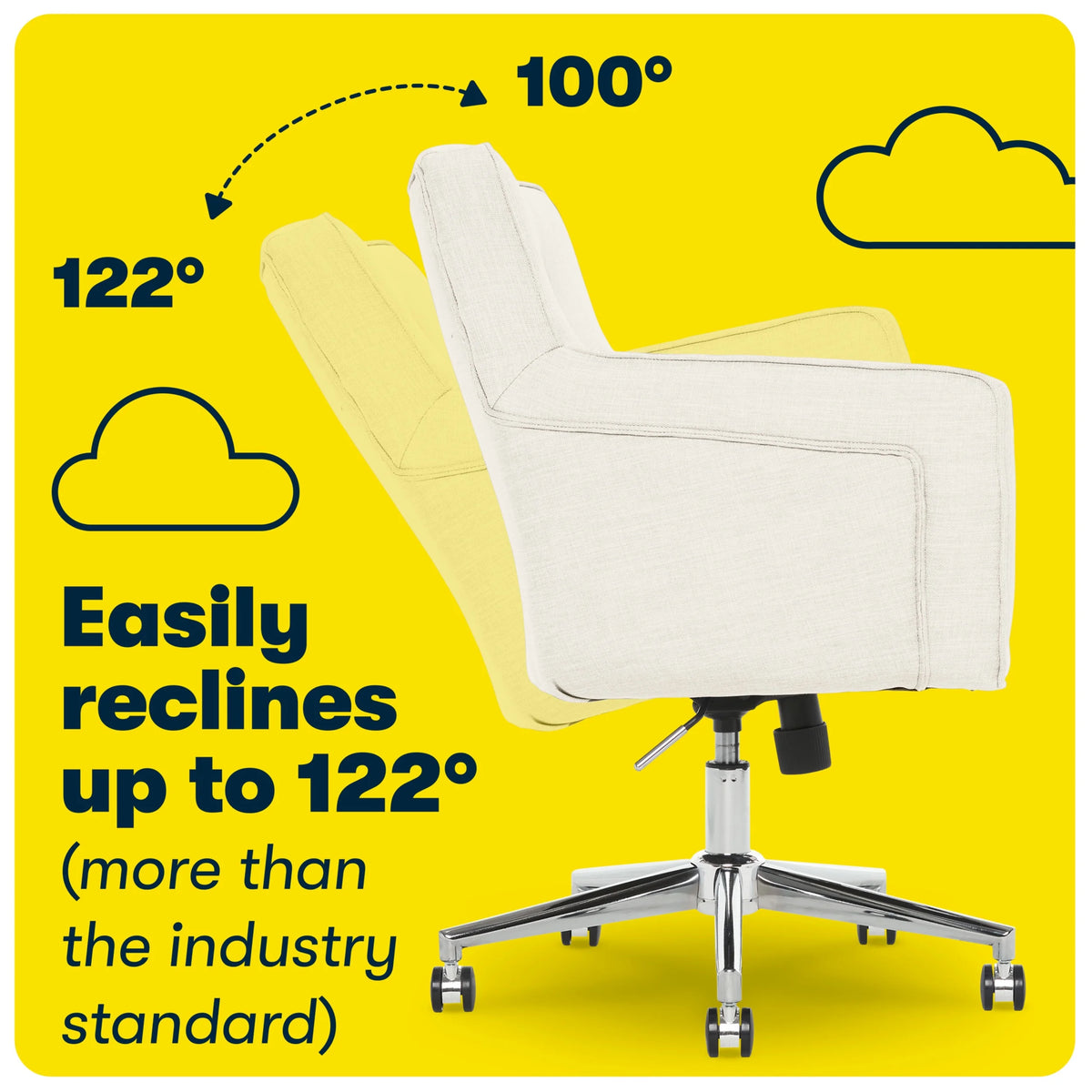 Serta Ashland Office Desk Chair, Button Tufted Mid-Back, Memory Foam Cushion, Chrome Swivel Base, Ivory