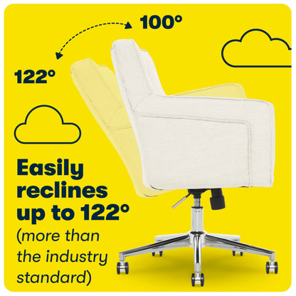 Serta Ashland Office Desk Chair, Button Tufted Mid-Back, Memory Foam Cushion, Chrome Swivel Base, Ivory
