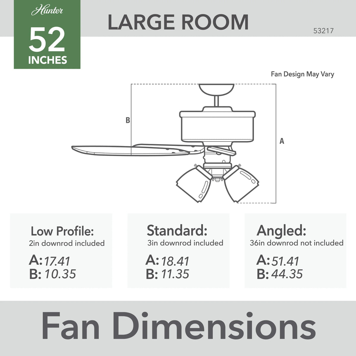 Hunter - Amberlin Indoor Ceiling Fan With Light, 52-inch, Brushed Nickel, Casual-style, 3-speed WhisperWind Motor, 53216, for Living Rooms, Bedrooms