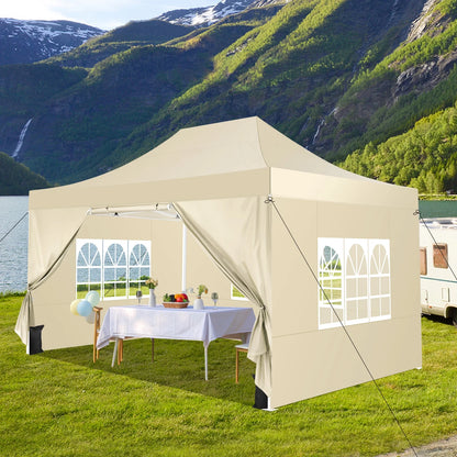 Hoteel 10x15 Heavy Duty Canopy Tent with 4 Sidewalls,Pop up Canopy for Parties Wedding,Commercial Easy up Gazebo with Roller Bag,UV 50+ &,Black