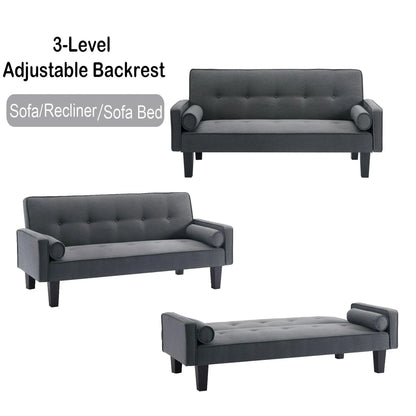 72" Convertible Loveseat Sofa Bed Sleeper Daybed,Modern Upholstered Folding Recliner,Small Futon Sofa for Living Room Apartment Office,Gray 02