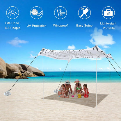Beach Tent, UPF 50+ Beach Canopy Sun Shade, Portable 10×10 FT Large Pop-Up Beach Tent Sun Shelter with Sand Anchors, Ground Pegs, Easy Setup for Beach, Camping, Park, and Backyard Fun