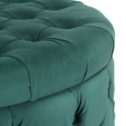 WestinTrends Wordford Round Velvet Tufted Storage Ottoman, Velvet Navy Blue