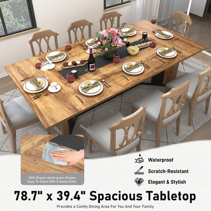 71 inch Large Rectangular Dining Table for 6-8 People, Dining Table with Marble-Color Wood Waterproof Tabletop and Adjustable Leg, 6ft Luxurious Family Dinner Table for Office Kitchen Living Room