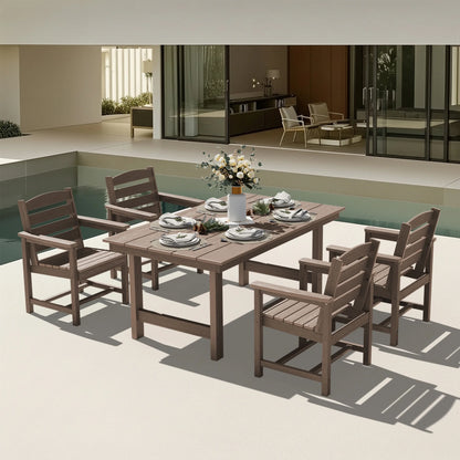 KINGYES 7-Piece Outdoor Dining Set, HDPE Patio Table and Chairs with Umbrella Hole, Gray