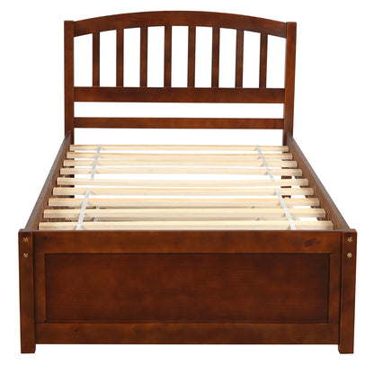 Aukfa Twin Platform Bed with Trundle - Trundle Bed with Headboard for Kids Teens - White
