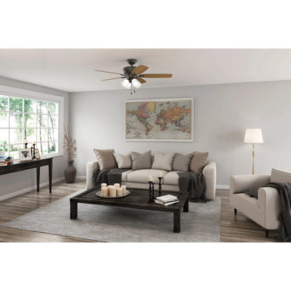 Hunter - Amberlin Indoor Ceiling Fan With Light, 52-inch, Brushed Nickel, Casual-style, 3-speed WhisperWind Motor, 53216, for Living Rooms, Bedrooms