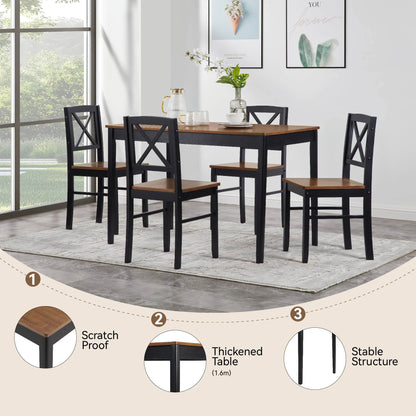 MAYEERTY Eco-Friendly Solid Wood Dining Set �?Sustainable Dining Table with Black Metal Accents for Home & Restaurant,Light Brown