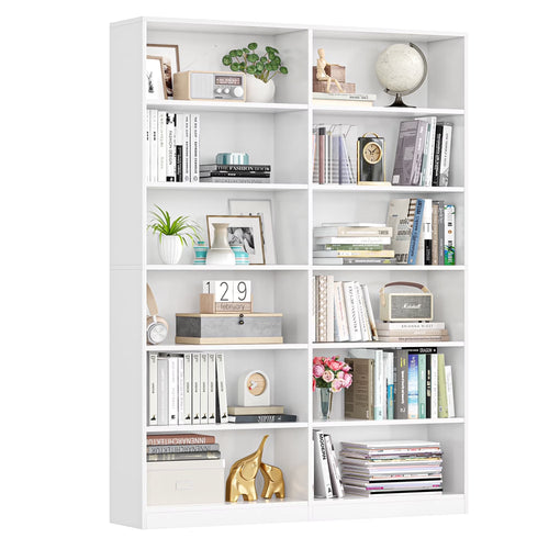 Homfa 74.3�� Double Wide 6-Tier Bookcase, Extra Large Wooden Freestanding Display Bookshelf for Home Office Living Room, White