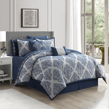 Lanco Smoke Grey Comforter Set California King Size, 9 Piece Jacquard Floral Bedding Set, All Season, Ultra-Soft, Matching Pillows & Shams, Bed Skirt