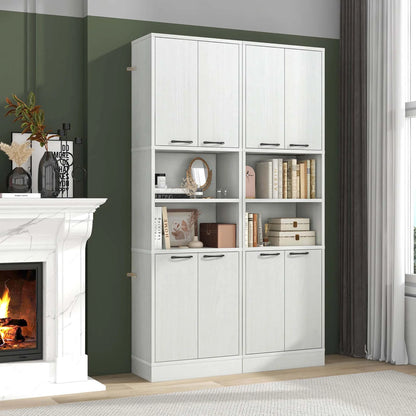 Costway 75" Tall Bathroom Storage Cabinet with 4 Doors & 2 Open Compartments Freestanding White