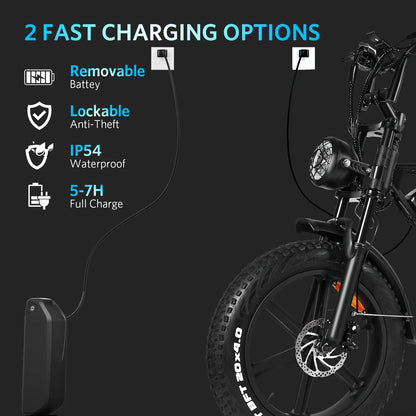 VTOKW Electric Bike for Adults,1000W Peak Motor Adult Electric Bicycle,48V 15.6Ah Battery,Up to 31MPH,20'' Fat Tire Ebike,Dual Disc Brakes Mountain Bike for Cycling,7 Speed E Bike,E-bike UL2849
