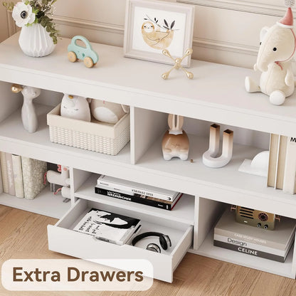 IdealHouse 5-Cube Kids Storage Organizer with Drawer, Wooden Toy Storage Cabinet for Playroom, Nursery, Classroom �C White Wood Finish