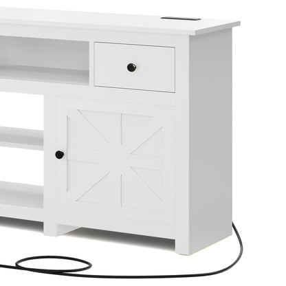 Uforic Farmhouse TV Stand for 75/80 Inch TV, Rustic Entertainment Center with Power Outlet, Storage Drawers, TV Console for Living Room, Oak