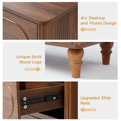 YOCWO 3 Drawer Nightstand, Classic Chest of Drawers with Arc Edge, Walnut