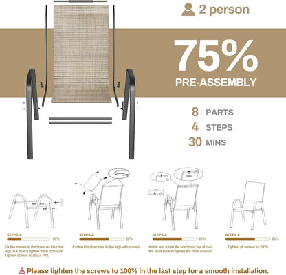 LAZY BUDDY Patio Chairs Set of 4, Stackable Outdoor Dining Chairs, Heavy Duty Breathable Chairs for Backyard, Garden, Lawn 330lbs