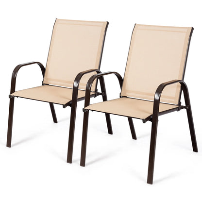 Gymax Set of 4 Patio Chairs Dining Chairs w/ Steel Frame Yard Outdoor Grey