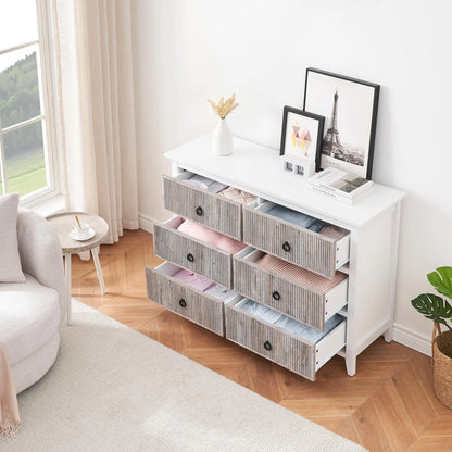 Homhougo White Dresser for Bedroom 6 Drawer, Wood Organizer Storage Cabinet with Gray Strip Drawer Door, Chest of Drawers for Closet, Living Room, Hallway, Nursery, Kids Bedroom
