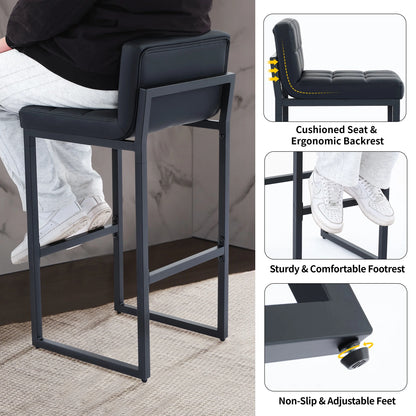 FIRAVOE Bar Stools Set of 3, Counter Height Bar Stools (Low Back)(Thickened Frame) 26" PU Leather Barstools Bar Chairs for Kitchen Island, Black
