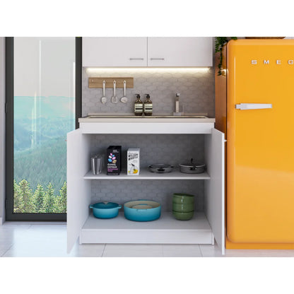 Depot E-Shop Salento Freestanding Sink With Double Door Cabinet, 2 Shelves, White/Light Oak