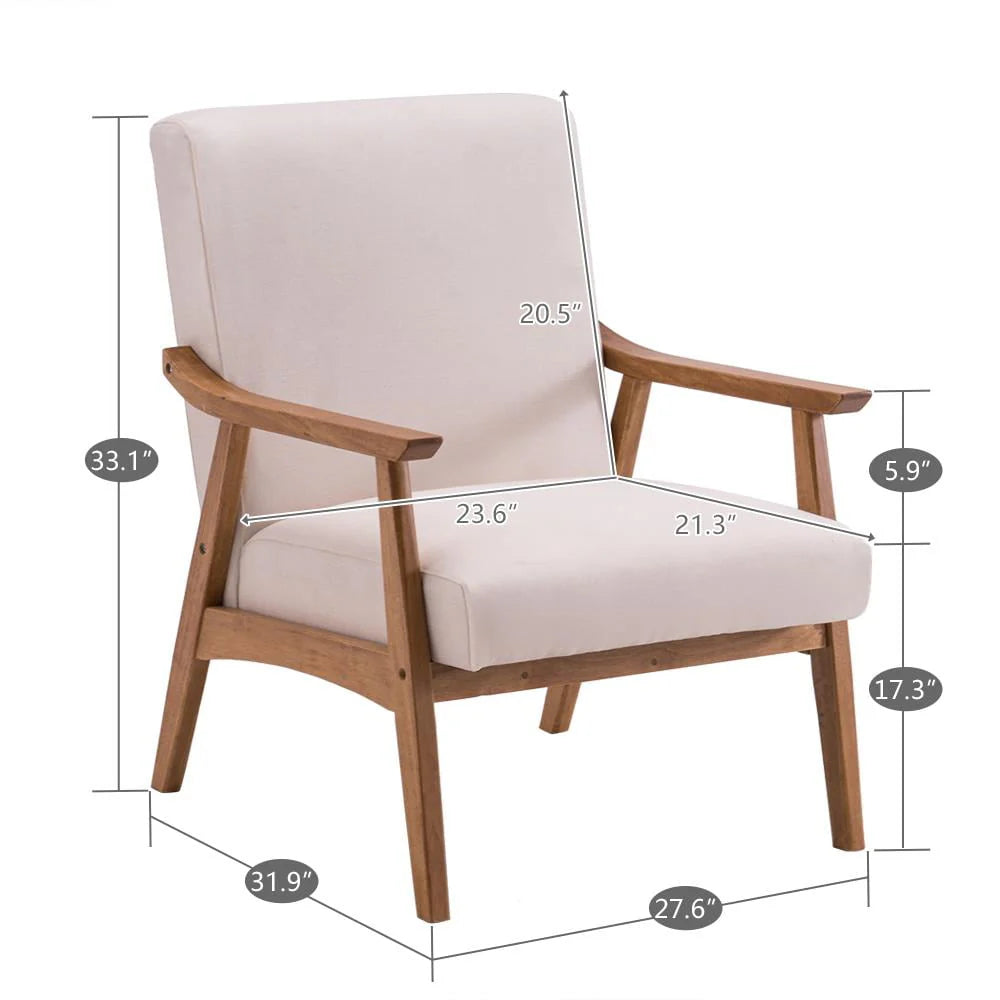 Ktaxon Mid-century Modern Arm Chair with Solid Wood Frame,Lounge Chair Club Chair,Beige