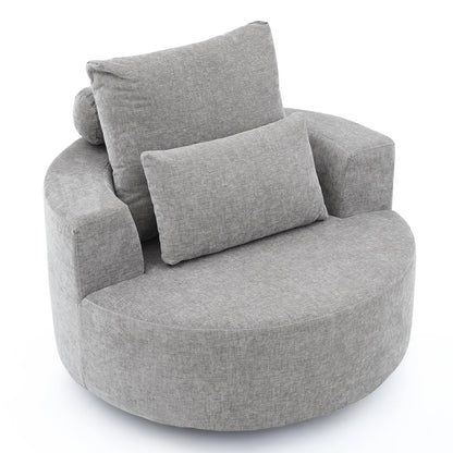 Fumahaus Upholstered Swivel Accent Chair, Oversized Comfy Round Sofa Chair with Two Pillows, Leisure Sofa Chair for Living Room Bedroom, Beige