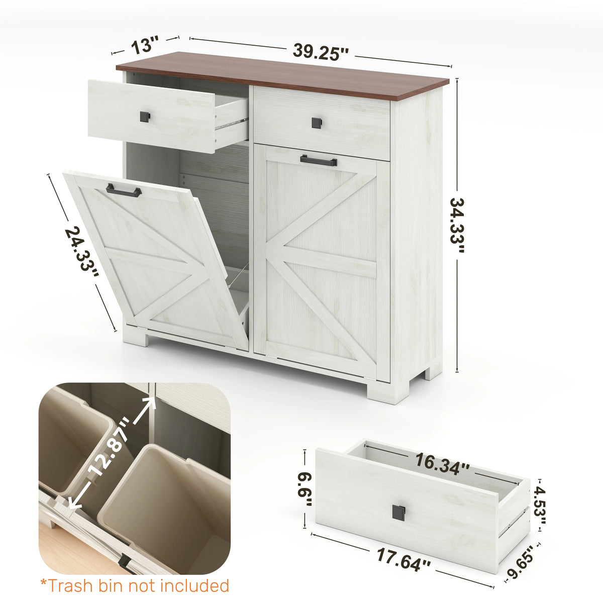 TrumanPick 61"H Large Buffet Sideboard Cabinet, TV Cabinet, Kitchen Pantry for Dining Room, Living Room, 61.3''L x 15''W x 29.8''H, White/Walnut