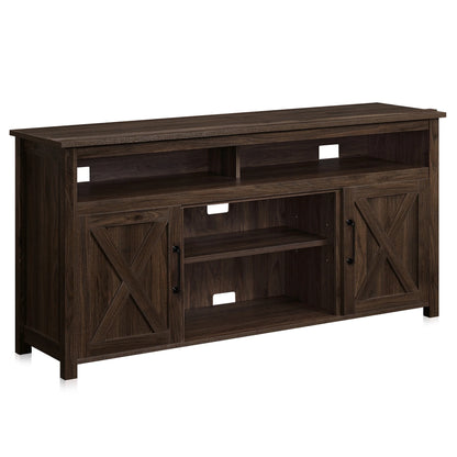 BELLEZE 58 Inch TV Stand, Contemporary Entertainment Center for TVs up to 65", Wood Media Console Table with Two Open Shelves and Barn Door Cabinets - Corin (White)