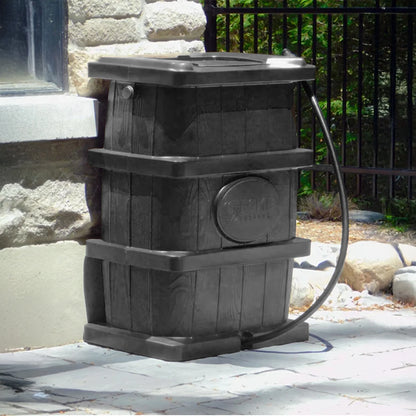 FCMP Outdoor WG4000-GRY Home Outdoor Wood Grain Rain Water Catcher Barrel