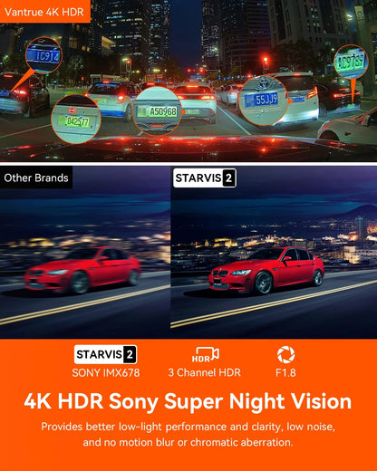 Vantrue Nexus 4  Pro 3 Channel 4K WiFi Dash Cam, STARVIS 2 IMX678 Night Vision, Voice Control, HDR, 24 Hours Parking Mode, Support 512GB Max