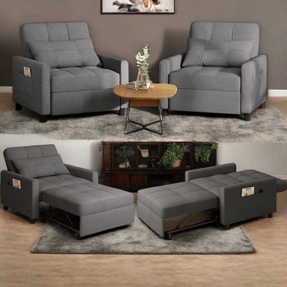 Sofa Bed, Lofka 3-in-1 Convertible Sleeper Sofa with Storage, Adjustable Backrest & Pull Out Function - Sleeper Chair for Small Space, Apartment, Dark Grey
