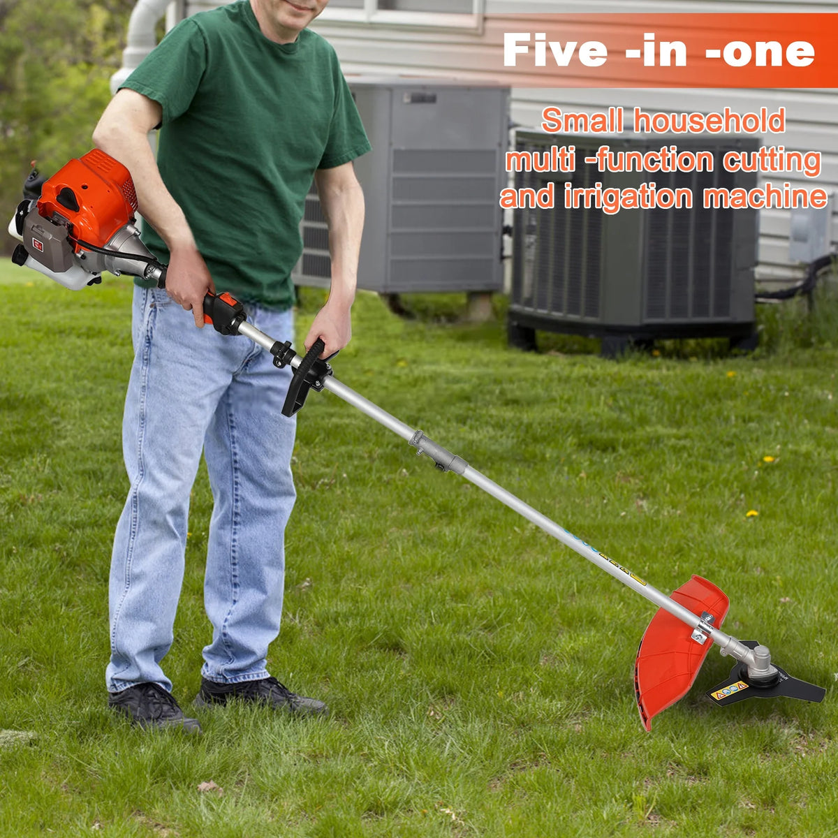 Gas Weed Eater 52cc, Powerful 2-Stroke Engine Weed Wacker with Multi-Function Attachments, 9500rpm Gas Powered Brush Cutter, Orange, for Lawn & Garden