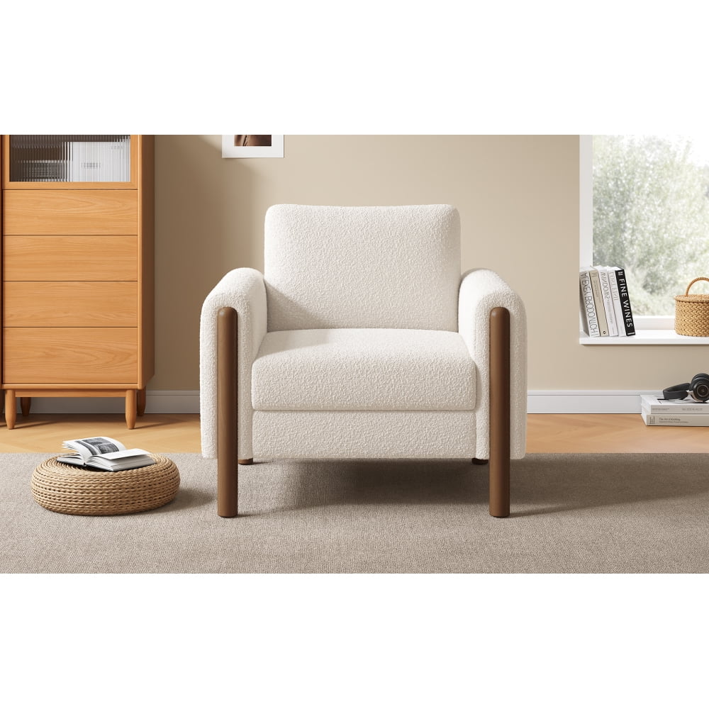 Oversized Accent Chair, Upholstered Living Room Chairs Single Sofa Chair with Walnut Legs, Curved handrail, Green