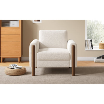 Oversized Accent Chair, Upholstered Living Room Chairs Single Sofa Chair with Walnut Legs, Curved handrail, Green