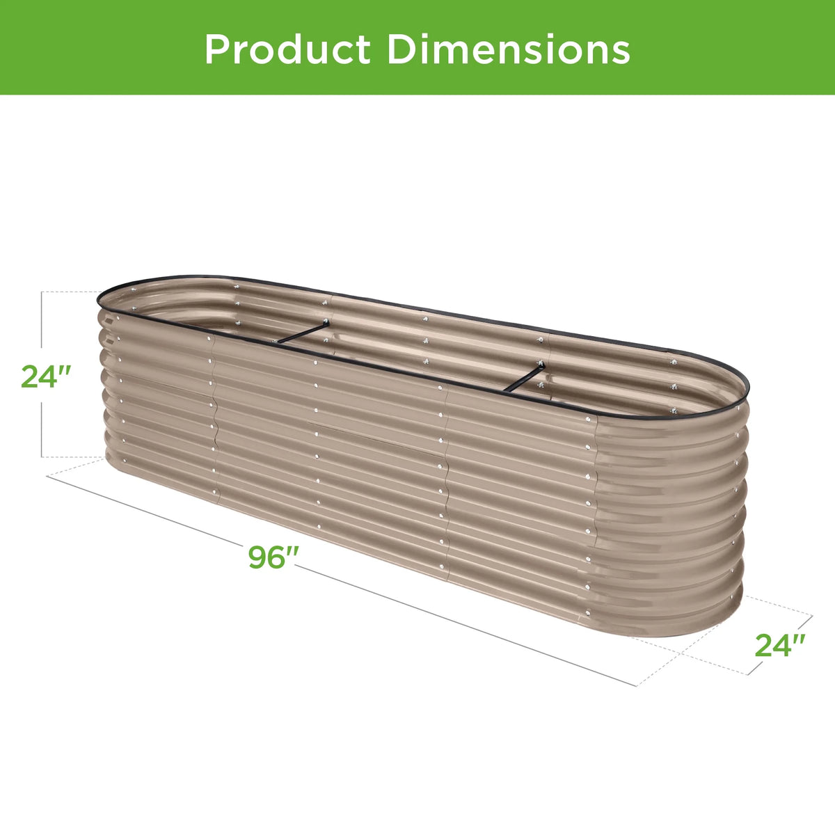 Best Choice Products 8x2x2ft Metal Raised Garden Bed, Oval Outdoor Planter Box w/ 4 Support Bars - Charcoal
