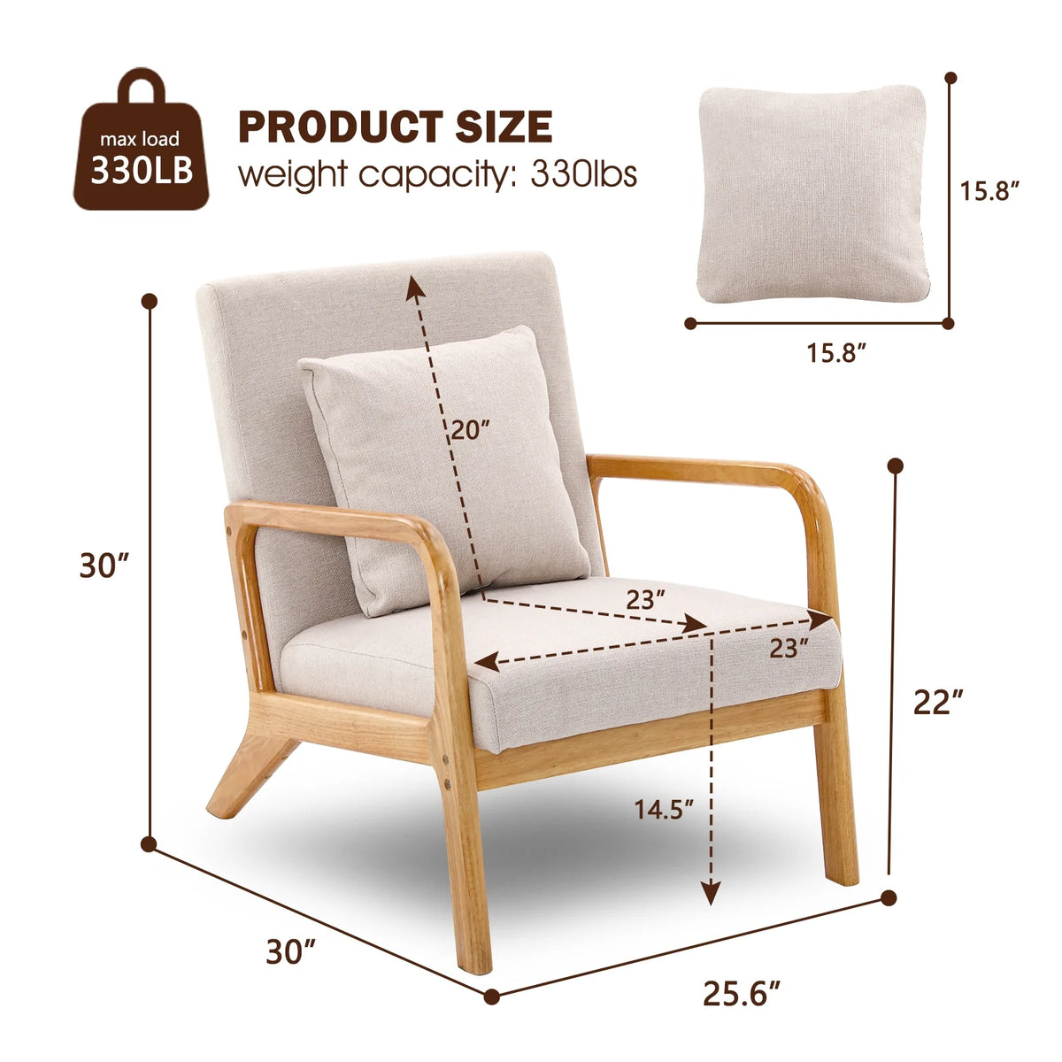 JULY'S SONG Mid Century Modern Accent Chair Set of 2, Linen Upholstered Reading Chairs for Living Room, 25.6" W Fabric Comfy Armchair, Beige