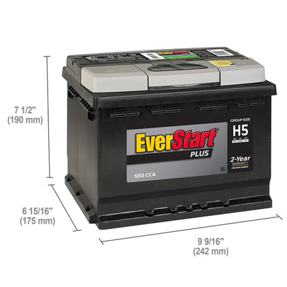 EverStart Plus Lead Acid Automotive Battery, Group Size H5 / LN2 / 47 12 Volt, 550 CCA 80RC