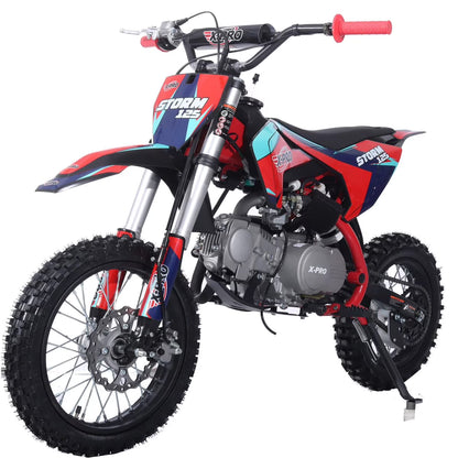 X-Pro Brand New Storm 125cc Dirt Bike with 4-Speed Semi-Auto Transmission, Kick Start, Big 14"/12" Tires!