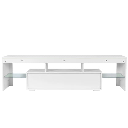 UHOMEPRO TV Stand for TV up to 70", Living Room Entertainment Center with RGB LED Lights and Storage Shelves Furniture, White High Gloss TV Cabinet Console Table