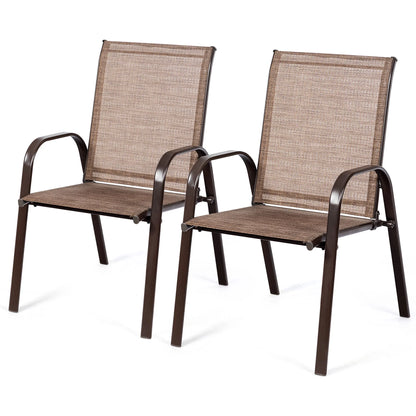 Gymax Set of 4 Patio Chairs Dining Chairs w/ Steel Frame Yard Outdoor Grey