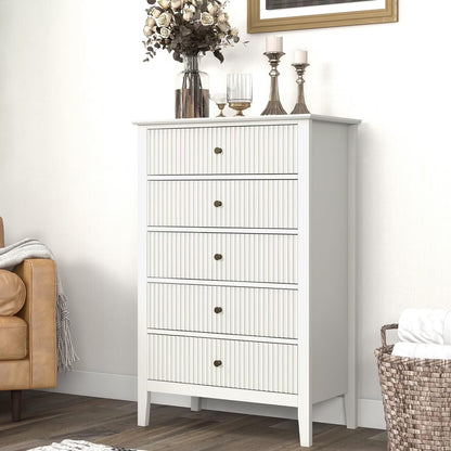 Heynemo Beige 6 Drawer Dresser, Fluted Modern Wood Chest