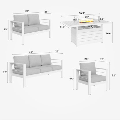 CozyHom 5 Pcs Outdoor Patio Aluminum Furniture Sofa Sets, Outside Patio Conversation Couch Sets With Table&Cushions for Garden Porch, Gray