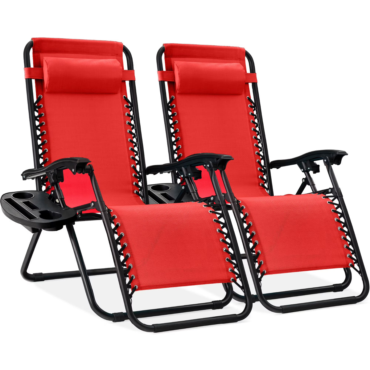 Best Choice Products Set of 2 Zero Gravity Lounge Chair Recliners for Patio, Pool w/ Cup Holder Tray - Gray