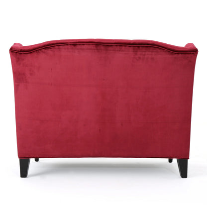 GDF Studio Leona Modern Glam Tufted Velvet Wingback Loveseat, Wine and Dark Brown