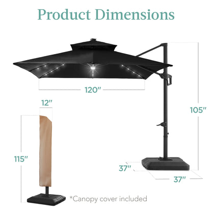 Best Choice Products 10x10ft 2-Tier Square Outdoor Solar LED Cantilever Patio Umbrella w/ Base Included - Tan
